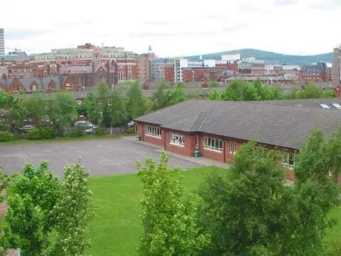 An urban landscape with trees